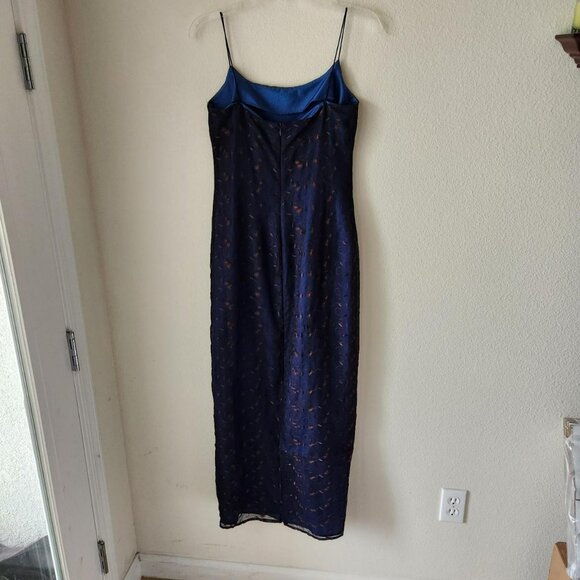 Rampage y2k dress Sz 5 navy with brown flower embroidery special occasion - Picture 3 of 8